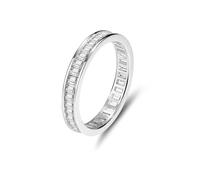Anello Hochzeit, Verlobungsringe Damen 3,3 mm Breiter Ewigkeitsring mit 1 X 2 mm Großem Rechteckigen Moissanit Silber Platin Größe 61 (19.4)