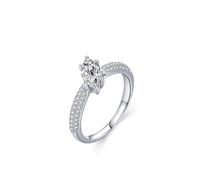 Anello impilabile, in argento, da donna, a forma di goccia d'acqua, con diamante creato in laboratorio Pt950 e oro bianco, L 1/2, PT950, Diamante sintetico