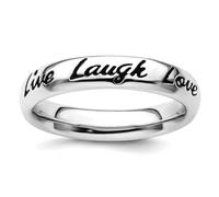 Anello impilabile in argento Sterling 925 da 4 mm, smaltato, con scritta "Live Laugh Love", da donna, US 5 | EU 49.75 | DE 15.75 | JP 9 | UK J 1/2, Metallo Argento Smalto Metallo argento, Nessuna