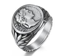 Anello in acciaio al titanio con simbolo romano di Cesare in stile europeo e americano, anello con moneta retr貌 da uomo