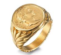 Anello in acciaio al titanio con simbolo romano di Cesare in stile europeo e americano, anello con moneta retr貌 da uomo