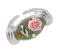 Anello in acciaio inossidabile con fiore di rosa a goccia con perle dettaglio apertura flessibile gioielli regalo a fascia aperta gioielli floreali perle fiore rosa regolabile, Misura unica, come