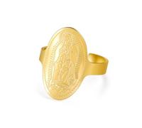 Anello in acciaio inox con incisione "Madonna dei miracoli", raro gioiello cattolico per donne e uomini, con motivo fede, regolabile, vestibilità comoda, ideale per Natale e uso quotidiano, Acciaio