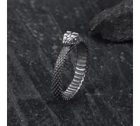 Anello in acciaio inox con serpente che mangia la coda, simbolo dell'infinito e del rinnovamento, unisex, con emblema di alchimia e mitologia, misura 6-13