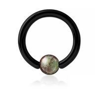 Anello in acciaio nero con sfera in legno verde marmo