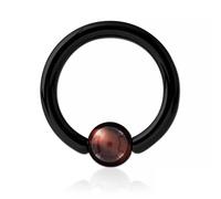 Anello in acciaio nero con sfera in pietra occhio di tigre rosso