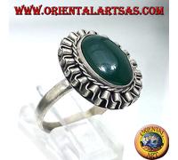 Anello In Argento 925 ‰ Con Agata Verde Ovale A Cabochon