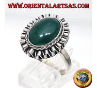 Anello In Argento 925 ‰ Con Agata Verde Ovale A Cabochon