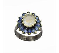 Anello in argento 925 con pietra di luna cianite vintage donna pietra natale naturale anello di fidanzamento anello nuziale anello ipoallergenico, N 1/2, Pietra preziosa., Pietra di luna, cianite