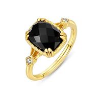 Anello In Argento 925 Da Donna,Anelli Sfaccettati Regolabili Per Donna Quadrato Nero Onice Argento Sterling 925 Micro Pavé Zircone Retro Placcato Oro 7 Chakra Anelli Di Promessa Per Ragazze Signore