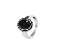 Anello In Argento 925 Da Donna,Anello Ovale Regolabile Per Donna Tondo Nero Onice Argento Sterling 925 Corda Intrecciata Design Retrò 7 Chakra Matrimonio Gioielli Eterni Regali Per Ragazze Signore