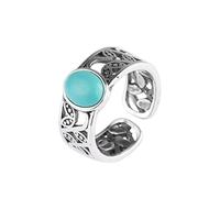 Anello In Argento 925 Da Donna,Argento 925 Grosso Traforato Foglie Anello In Pietra Naturale Rotondo Turchese Boho Minimalista Regolabile Anelli Gemma Energia Fascino Matrimonio Gioielli Regali Per
