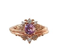 Anello in argento 925 da donna con anello di fidanzamento nero e oro rosa, design delicato, set da 2 anelli alla moda, 9, Rame, Nessuna pietra preziosa