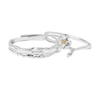 Anello in argento 925 da uomo, fede nuziale, in argento giallo, con rami di fiori regolabile, regalo da donna 30 anni, Ajustable, Argento 925/1000, Senza Gemme