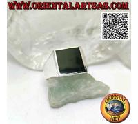 Anello in Argento 925‰ liscio con agata verde quadrata a filo bordo 13x13 mm