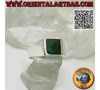 Anello in Argento 925‰ liscio con agata verde quadrata a filo bordo 8x8 mm