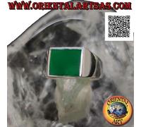 Anello in Argento 925‰ liscio con agata verde rettangolare orizzontale a filo bo