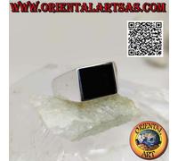 Anello in Argento 925‰ liscio con onice rettangolare orizzontale a filo bordo 12
