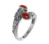 Anello In Argento 925 Per Donne Anello Vintage In Agata Rossa Per Donne E Ragazze In Argento Con Delicato Fiore Cavo In Filigrana Regolabile Con Fascia Infinita Dichiarazione Di Moda Gioielli Per Co