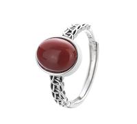 Anello In Argento 925 Per Donne Anello Vintage In Argento Con Agata Rossa Per Donna Regolabile Con Catena Cubana Intagliata Con Fascia Infinita Pietra Preziosa Naturale Promessa Di Matrimonio Regalo