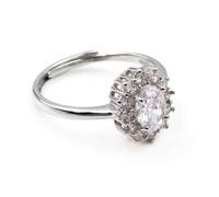 Anello in Argento 925 Rodiato con Zircone Bianco Grande Ovale