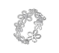 Anello in argento con fiore in pizzo traforato 3D con dettagli in diamanti Anello traforato con diamanti scintillanti Design di nicchia ispirato al lusso Fascia versatile in stile fanciulla eterea