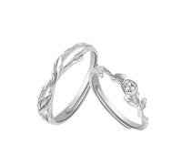 Anello in argento da donna 925, anello in argento con rami di rose regolabile, regalo per il suo amante, Ajustable, Argento 925/1000, Senza Gemme