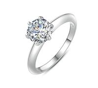 Anello in argento da donna, la fede nuziale con diamante rotondo creato in laboratorio da 1 ct, regalo unico, M 1/2, Platino, Diamante sintetico