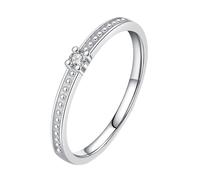 Anello in argento fede in oro bianco 9 K/14 K Au375/Au585 2 mm con diamante per madre lesbica regalo gioielli, 10, Oro bianco 9 carati, Diamante