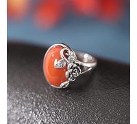 Anello In Argento Sterling 925,Anello Regolabile In Agata Rossa Del Sud Intarsiato Ovale In Argento Sterling 925 Con Fiore Di Rosa Per Le Donne Anelli In Pietra Naturale Retrò Da Sposa Gioielli Ete