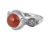 Anello In Argento Sterling 925 Con Cabochon In Agata Rossa Per Donna, Delicato Anello A Forma Di Cuore Con Torsione, Regolabile, Aperto, Con Fascia Per Dito, Regalo Di Anniversario Per Donna E Uomo.