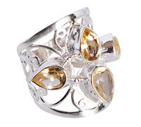 Anello in argento Sterling 925 con citrino rotondo sfaccettato rotondo marquise ovale giallo gemme lunetta set regolabile fatto a mano gioielli regalo, L 1/2, Gemma, Citrino