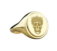 Anello in argento sterling 925 con corona di spine e teschio | Anello placcato in oro | Anello con sigillo ovale 15x13 mm | Misura della fascia US 5-12,5 Avelaibal | LKDR_0605