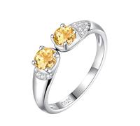 Anello In Argento Sterling 925 Con Doppia Pietra Preziosa Per Donna, Taglio Ovale, Cristallo, Impilabile, Cocktail, Eternità, Fidanzamento, Promessa, Fede Nuziale, Regali Per Lei, Citrino