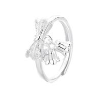 Anello in argento Sterling 925 con fiocco e giglio, design regolabile a doppio motivo (placcato oro)