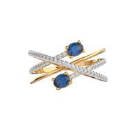 Anello in argento sterling 925 con incrocio di percorsi blu | placcato oro | con zaffiro blu e moissanite, anelli di lusso fatti a mano di forma ovale e rotonda per donna | LKJR_0349