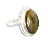 Anello in argento Sterling 925 con labradorite a pera cabochon 18 x 14 mm gioielli in argento naturale fatto a mano con pietra preziosa grigia, anello da donna, regalo di compleanno o matrimonio U 1/2