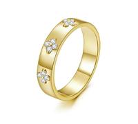 Anello In Argento Sterling 925 Con Moissanite Lucky Clover, Anello A Fascia Larga Con Moissanite Taglio Rotondo Color Oro D Per Donna
