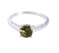 Anello in argento Sterling 925 con moldavite e zirconia cubica, due gemme rotonde sfaccettate verdi, 6 mm, regalo fatto a mano, per donne o uomini, U1/2,63(20.10), Gemma, Moldavite, zirconia cubica
