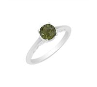 Anello in argento Sterling 925 con moldavite e zirconia cubica, set di due gemme rotonde sfaccettate verdi, gioielli fatti a mano, regalo per donne o uomini, V1/2,65(20.7), Gemma, Moldavite, zirconia