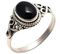 Anello in argento Sterling 925 con onice nera, stile vintage, da donna, misure 5-11, con tabella delle taglie internazionale
