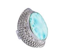 Anello in argento Sterling 925 con pietra preziosa naturale di larimar, grande pietra preziosa ossidata FSJ-4881-A, Pietra preziosa, Larimar