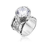 Anello in argento sterling 925 con zirconi, ampio binario strutturato floreale, ipoallergenico, senza nichel, senza piombo, collezione di design fatto a mano, misura 5-11, 10, metallo prezioso