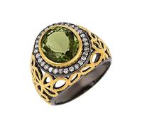 Anello in argento Sterling 925 fatto a mano con moldavite e zirconia cubica, set di pietre preziose sfaccettate verdi ovali e rotonde, regalo per donne, X1/2,68(21.60), Gemma, Moldavite, zirconia