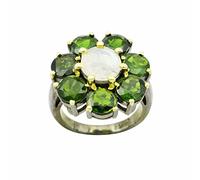 Anello in argento Sterling 925 fatto a mano con pietra di luna arcobaleno diopside cromato da donna anello di promessa di compleanno anniversario, S 1/2, Pietra preziosa., Pietra lunare arcobaleno