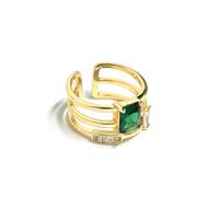 Anello in argento Sterling 925 per donne e uomini, placcato oro, con zirconia cubica verde smeraldo, anello aperto a tripla fascia, regolabile, stile vintage, con scatola regalo RTT, Rame