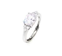 Anello in Argento Sterling 925 Rodiato con Pietra Ovale Grande Misura Regolabile