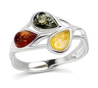 Anello in argento sterling con ambra tricolore - Pietre multicolori gialle, verdi, arancioni - misure disponibili da 19 a 1, Petite, Metallo Gemma, Ambra