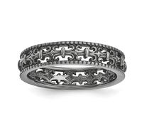 Anello In Argento Sterling Con Finitura Nera A Motivo Fleur De Lis Taglia 5 - 10