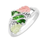 Anello in argento Sterling con smeraldo sintetico marquise e pietra portafortuna del mese di maggio, oro verde 12 kt e oro rosa nero Hills, Metallo, Smeraldo sintetico
